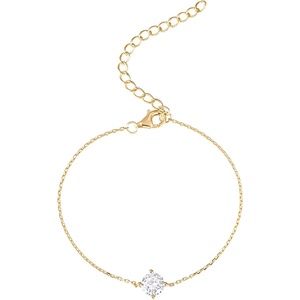 PAVOI 14K Gold Plated Cubic Zirconia Solitaire Diamond Bracelet | Bridesmaid Bracelets | Curb Cable Bracelets for Women(Dainty – 18K Yellow Vermeil)