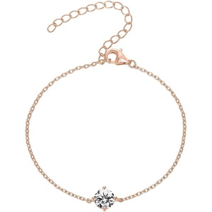 PAVOI 14K Gold Plated Cubic Zirconia Solitaire Diamond Bracelet | Bridesmaid Bracelets | Curb Cable Bracelets for Women(Dainty – Rose Gold)