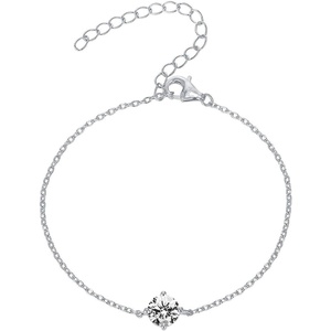 PAVOI 14K Gold Plated Cubic Zirconia Solitaire Diamond Bracelet | Bridesmaid Bracelets | Curb Cable Bracelets for Women(Dainty – White Gold)