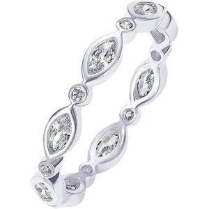 PAVOI 14K Gold Plated Cubic Zirconia Stackable Ring | Marquise Eternity Band For Women | Plated Gold Stacking Ring(White Gold)