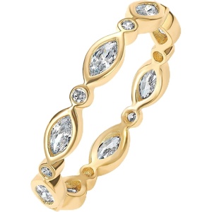 PAVOI 14K Gold Plated Cubic Zirconia Stackable Ring | Marquise Eternity Band For Women | Plated Gold Stacking Ring(Yellow Gold)