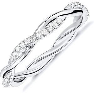 PAVOI 14K Gold Plated Cubic Zirconia Twisted Rope Eternity Band for Women(White Gold)
