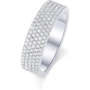 PAVOI 14K Gold Plated Cubic Zirconia Wide Eternity Statement Rings | CZ Stackable Wedding Band for Women(White Gold)