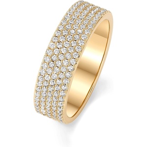 PAVOI 14K Gold Plated Cubic Zirconia Wide Eternity Statement Rings | CZ Stackable Wedding Band for Women(Yellow Gold)