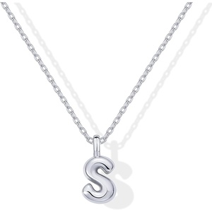 PAVOI 14K Gold Plated Dainty Chunky Bubble Initial Letter Pendant Necklace for Women | Alphabet Letter Necklace(White Gold)