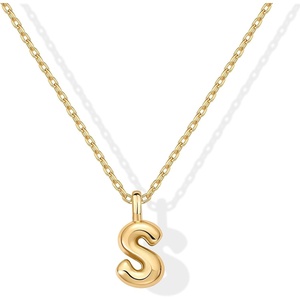 PAVOI 14K Gold Plated Dainty Chunky Bubble Initial Letter Pendant Necklace for Women | Alphabet Letter Necklace(Yellow Gold)