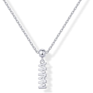 PAVOI 14K Gold Plated Dainty Dog Tag Charm Pendant Mom Necklace for Women – Gold Adjustable Sliding Chain Mama Necklace Jewelry for Mothers Day – Mommy to Be Gift Customizable Removable Charm Pendant(White Gold)