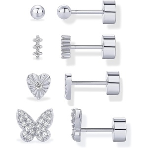 PAVOI 14K Gold Plated Dainty Flat Back Earrings for Women – Hypoallergenic Sterling Silver Posts Helix Cartilage Piercing Jewelry – Emoji Motif Bow Celestial Flatback Gold Stud Earrings Screw Back(Butterfly 4-Pair Set)