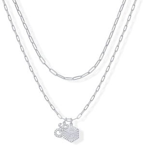 PAVOI 14K Gold Plated Dainty Hexagon Initial Letter Pendant Layered Necklace Jewelry Gift for Women | Paperclip Layering Chain Necklace(White Gold)