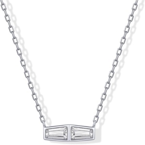 PAVOI 14K Gold Plated Dainty Tapered Baguette Cubic Zirconia Pendant Necklace | Trendy Chain Necklaces for Women(White Gold)