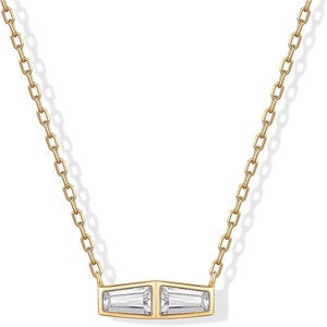 PAVOI 14K Gold Plated Dainty Tapered Baguette Cubic Zirconia Pendant Necklace | Trendy Chain Necklaces for Women(Yellow Gold)