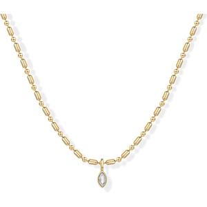 PAVOI 14K Gold Plated Dainty Tube Ball Square Beaded Chain Bezel Set Solitaire Pendant Necklace for Women | Round Princess Marquise Cubic Zirconia Statement Necklace(Yellow Gold)
