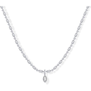 PAVOI 14K Gold Plated Dainty Tube Ball Square Beaded Chain Bezel Set Solitaire Pendant Necklace for Women | Round Princess Marquise Cubic Zirconia Statement Necklace(White Gold)