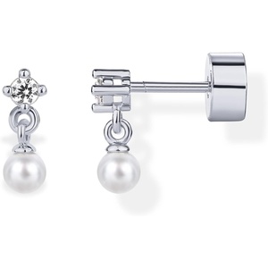 PAVOI 14K Gold Plated Dangle Flat Back Earrings for Women | Helix and Cartilage Pearl Cluster Triangle Lotus Pear Marquise Cubic Zirconia Screw Back Earring Pair(Pearl & CZ)
