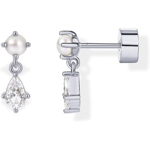 PAVOI 14K Gold Plated Dangle Flat Back Earrings for Women | Helix and Cartilage Pearl Cluster Triangle Lotus Pear Marquise Cubic Zirconia Screw Back Earring Pair(Pear)