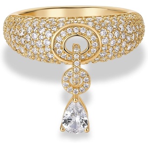 PAVOI 14K Gold Plated Dangle Wedding Ring for Women – Chunky Statement Gold Wedding Bands for Women with Cubic Zirconia – Bold Fashion Trendy Bridal Jewelry Gift(Yellow Gold)