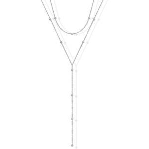 PAVOI 14K Gold Plated Drop Lariat Chain for Women – Cubic Zirconia Long Necklace – Station Star Layered Beaded Y Necklace(White Gold)