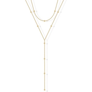 PAVOI 14K Gold Plated Drop Lariat Chain for Women – Cubic Zirconia Long Necklace – Station Star Layered Beaded Y Necklace(Yellow Gold)