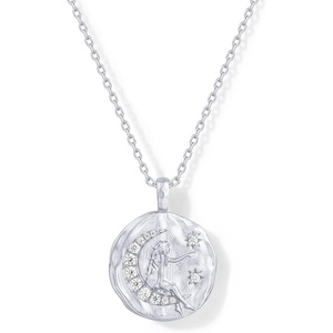 PAVOI 14K Gold Plated Engraved Hammered Oval Coin Pendant Necklace for Women | Hamsa Stars Bohemian Pendant Adjustable Chain Necklaces | Calm Inspirational Secret Phrases(White Gold)