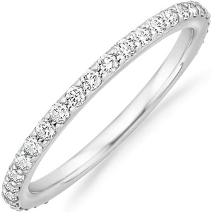 PAVOI 14K Gold Plated Eternity Ring | Stackable Cubic Zirconia Gold Band Ring | Dainty Diamond-Inspired Womens Wedding Jewelry(White Gold)