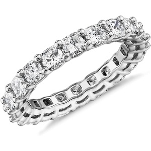 PAVOI 14K Gold Plated Eternity Ring for Women – Square-Cut Cubic Zirconia Rings – Stackable Love Wedding Band(White Gold)