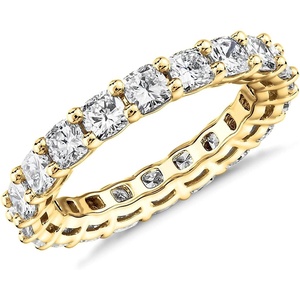 PAVOI 14K Gold Plated Eternity Ring for Women – Square-Cut Cubic Zirconia Rings – Stackable Love Wedding Band(Yellow Gold)