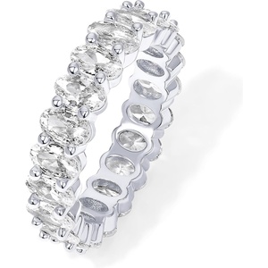 PAVOI 14K Gold Plated Eternity Ring for Women – Statement Eternity Band Rings with Oval Cubic Zirconia – Stackable Wedding Band – Love Engagement Trendy Bridal Jewelry(White Gold)