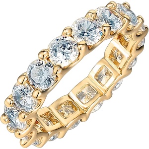 PAVOI 14K Gold Plated Eternity Ring for Women – Statement Eternity Band Rings with Round Cubic Zirconia – Stackable Wedding Band – Love Engagement Trendy Bridal Jewelry(Yellow Gold)