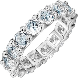 PAVOI 14K Gold Plated Eternity Ring for Women – Statement Eternity Band Rings with Round Cubic Zirconia – Stackable Wedding Band – Love Engagement Trendy Bridal Jewelry(White Gold)
