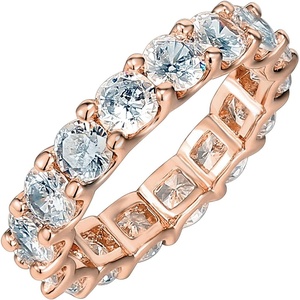 PAVOI 14K Gold Plated Eternity Ring for Women – Statement Eternity Band Rings with Round Cubic Zirconia – Stackable Wedding Band – Love Engagement Trendy Bridal Jewelry(Rose Gold)