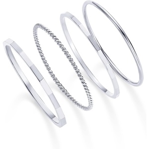 PAVOI 14K Gold Plated Four Pieces Thin Rings Set for Women | 4 Dainty Stacking Rings Pack | Minimalist Stackable Bands(White Gold)