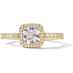 PAVOI 14K Gold Plated Halo Ring | Heart Ring for Women | Square Round Valentines Day Love Promise Rings for Her(Yellow Gold)