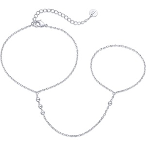 PAVOI 14K Gold Plated Hand Chains for Women – Adjustable Hand Chain Bracelet and Ring – Trendy Gold Handchain Bracelet Stack Summer Jewelry – Beads, Pearl, and Cubic Zirconia Body Jewelry(White Gold)
