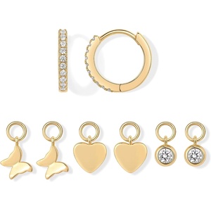 PAVOI 14K Gold Plated Huggie Earring Charms for Women – Mix and Match Huggie Hoop Earrings with Charms Pack – Dangle Dainty Motif Set with Cubic Zirconia, Heart, Cross, Pearl & Evil Eye Jewelry – Valentines Day Trendy Jewelry(Yellow Gold)