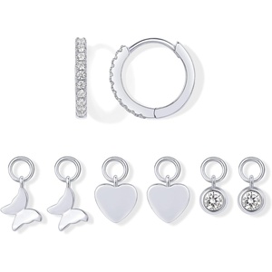 PAVOI 14K Gold Plated Huggie Earring Charms for Women – Mix and Match Huggie Hoop Earrings with Charms Pack – Dangle Dainty Motif Set with Cubic Zirconia, Heart, Cross, Pearl & Evil Eye Jewelry – Valentines Day Trendy Jewelry(White Gold)