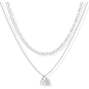 PAVOI 14K Gold Plated Initial Letter Double Dog Tag Pendant Necklace | Dainty Cubic Zirconia Letter Tag Round Box Chain Necklaces for Women(- D)