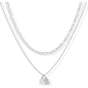 PAVOI 14K Gold Plated Initial Letter Double Dog Tag Pendant Necklace | Dainty Cubic Zirconia Letter Tag Round Box Chain Necklaces for Women(- G)