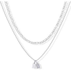 PAVOI 14K Gold Plated Initial Letter Double Dog Tag Pendant Necklace | Dainty Cubic Zirconia Letter Tag Round Box Chain Necklaces for Women(- I)