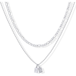 PAVOI 14K Gold Plated Initial Letter Double Dog Tag Pendant Necklace | Dainty Cubic Zirconia Letter Tag Round Box Chain Necklaces for Women(- Q)