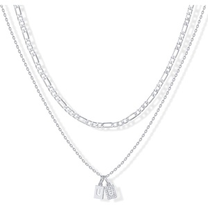 PAVOI 14K Gold Plated Initial Letter Double Dog Tag Pendant Necklace | Dainty Cubic Zirconia Letter Tag Round Box Chain Necklaces for Women(- U)