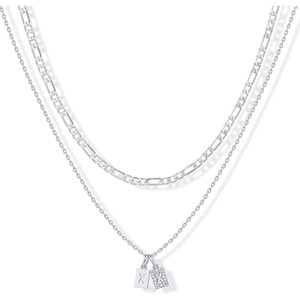 PAVOI 14K Gold Plated Initial Letter Double Dog Tag Pendant Necklace | Dainty Cubic Zirconia Letter Tag Round Box Chain Necklaces for Women(- X)