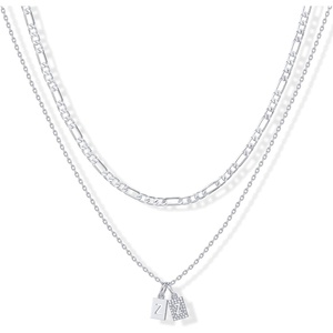 PAVOI 14K Gold Plated Initial Letter Double Dog Tag Pendant Necklace | Dainty Cubic Zirconia Letter Tag Round Box Chain Necklaces for Women(- Z)