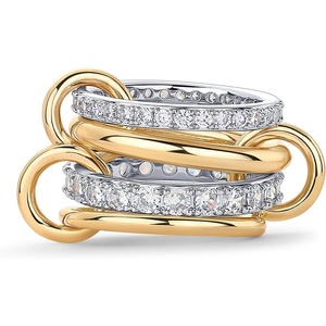 PAVOI 14K Gold Plated Interlocked Stackable Rings for Women – Statement Mixed Metals Multi Ring Stack – Cubic Zirconia Connected Bands Stacking Jewelry(Thick Bands & CZ – Two Toned)