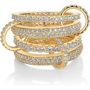 PAVOI 14K Gold Plated Interlocking Ring for Women – Chunky Connected Bands Interlock Stackable Rings for Women – Trendy Cubic Zirconia Two Tone Interlocked Multi-Band Statement Jewelry(Chunky Bands & CZ – Yellow Gold)