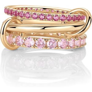 PAVOI 14K Gold Plated Interlocking Ring for Women – Chunky Connected Bands Interlock Stackable Rings for Women – Trendy Cubic Zirconia Two Tone Interlocked Multi-Band Statement Jewelry(Chunky Bands & Fuschia CZ – Yellow Gold)