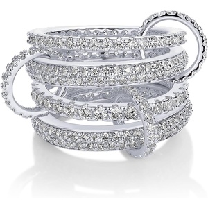 PAVOI 14K Gold Plated Interlocking Ring for Women – Chunky Connected Bands Interlock Stackable Rings for Women – Trendy Cubic Zirconia Two Tone Interlocked Multi-Band Statement Jewelry(Chunky Bands & CZ – White Gold)