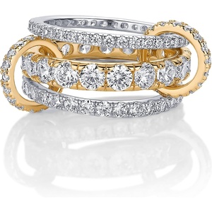 PAVOI 14K Gold Plated Interlocking Ring for Women – Chunky Connected Bands Interlock Stackable Rings for Women – Trendy Cubic Zirconia Two Tone Interlocked Multi-Band Statement Jewelry(Triple Bands & CZ – Two Toned)