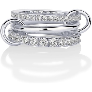 PAVOI 14K Gold Plated Interlocking Ring for Women – Chunky Connected Bands Interlock Stackable Rings for Women – Trendy Cubic Zirconia Two Tone Interlocked Multi-Band Statement Jewelry(Triple bands plain & CZ – White Gold)