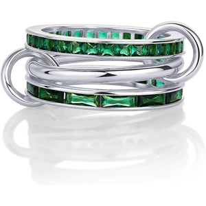 PAVOI 14K Gold Plated Interlocking Ring for Women – Chunky Connected Bands Interlock Stackable Rings for Women – Trendy Cubic Zirconia Two Tone Interlocked Multi-Band Statement Jewelry(Chunky Bands & Green CZ – White Gold)