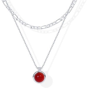 PAVOI 14K Gold Plated Layered Necklaces for Women | Gemstone Pendant Figaro Chain Necklace | Carnelian, Green Aventurine, Malachite Layering Necklace(White Gold)